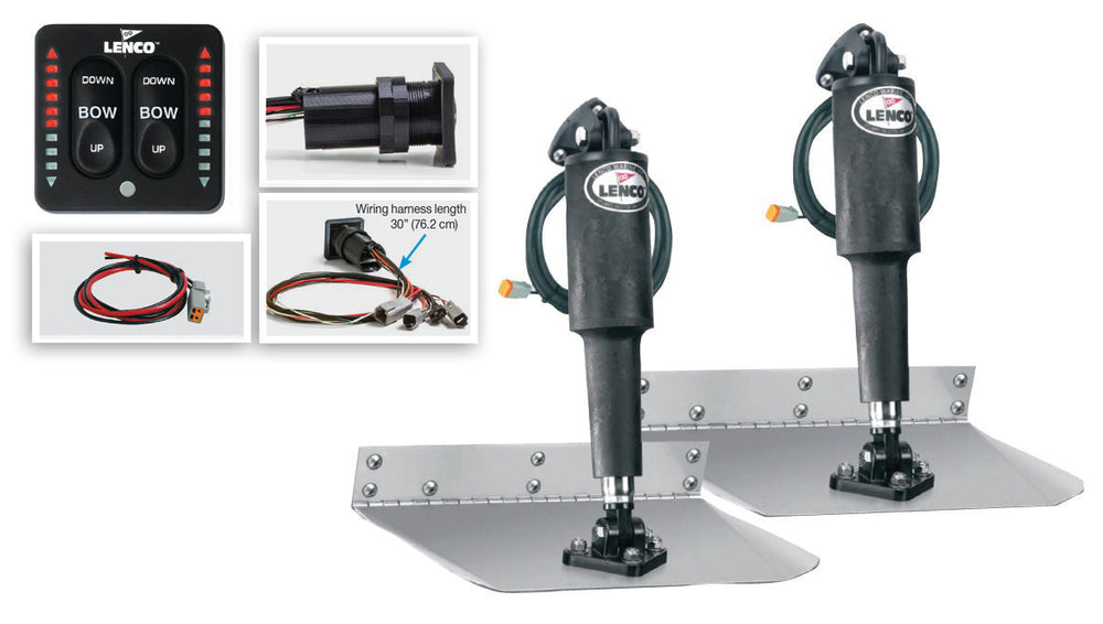Lenco 12"x12" Standard Mount Trim tab Kit 12v with LED Integrated Switch