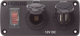 Blue Sea Water-Resistant 12V 15A Circuit Accessory Panel with 12v Socket and Dual USB